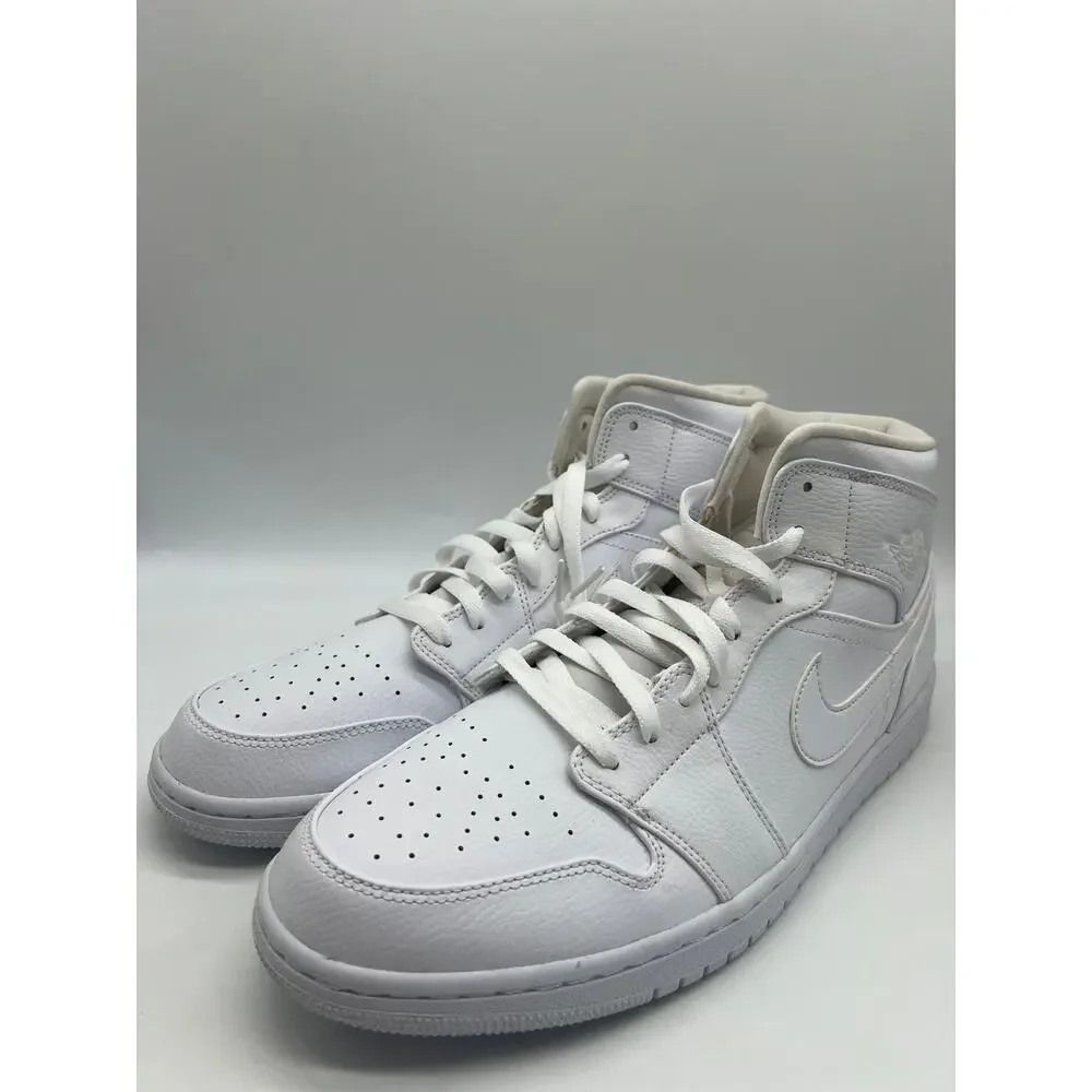 Nike Air Jordan 1 Mid Triple White 554724-129 Men's Shoe 14 NEW